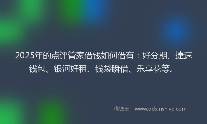 2025年的点评管家借钱如何借有：好分期、捷速钱包、银河好租、钱袋瞬借、乐享花等。