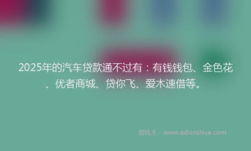 2025年的汽车贷款通不过有：有钱钱包、金色花、优者商城、贷你飞、爱木速借等。