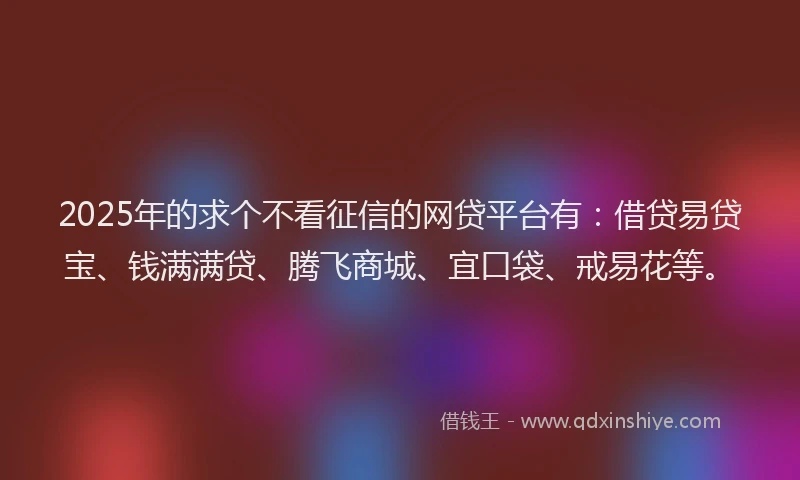 2025年的求个不看征信的网贷平台有：借贷易贷宝、钱满满贷、腾飞商城、宜口袋、戒易花等。