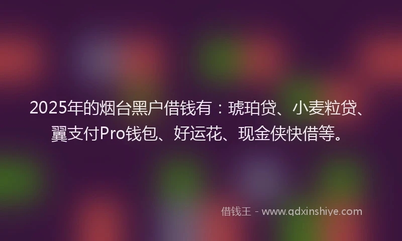 2025年的烟台黑户借钱有：琥珀贷、小麦粒贷、翼支付Pro钱包、好运花、现金侠快借等。