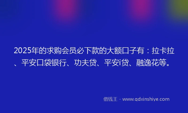 2025年的求购会员必下款的大额口子有：拉卡拉、平安口袋银行、功夫贷、平安i贷、融逸花等。