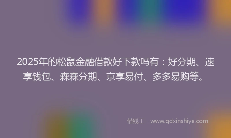 2025年的松鼠金融借款好下款吗有：好分期、速享钱包、森森分期、京享易付、多多易购等。