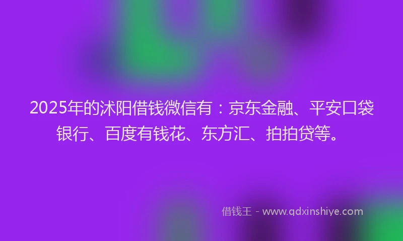 2025年的沭阳借钱微信有：京东金融、平安口袋银行、百度有钱花、东方汇、拍拍贷等。