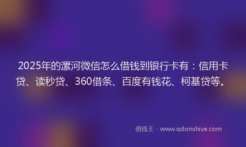 2025年的漯河微信怎么借钱到银行卡有：信用卡贷、读秒贷、360借条、百度有钱花、柯基贷等。