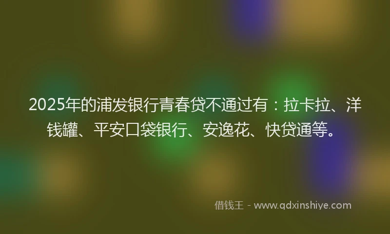 2025年的浦发银行青春贷不通过有：拉卡拉、洋钱罐、平安口袋银行、安逸花、快贷通等。