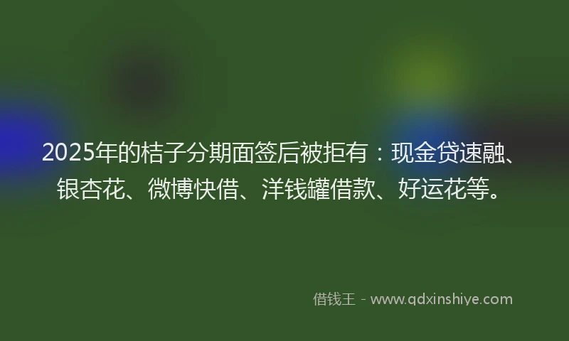 2025年的桔子分期面签后被拒有：现金贷速融、银杏花、微博快借、洋钱罐借款、好运花等。
