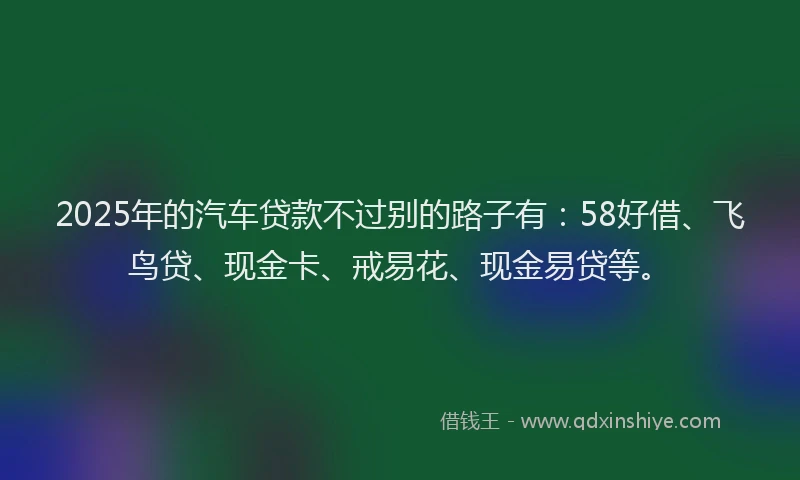 2025年的汽车贷款不过别的路子有：58好借、飞鸟贷、现金卡、戒易花、现金易贷等。