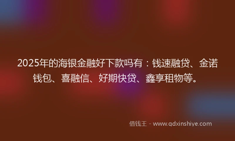 2025年的海银金融好下款吗有：钱速融贷、金诺钱包、喜融信、好期快贷、鑫享租物等。