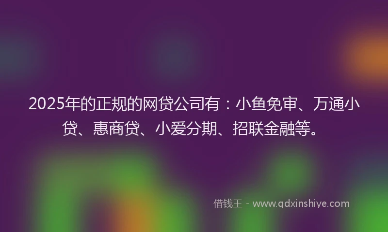 2025年的正规的网贷公司有：小鱼免审、万通小贷、惠商贷、小爱分期、招联金融等。