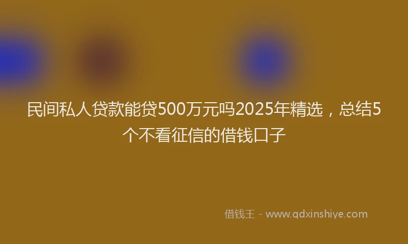 民间私人贷款能贷500万元吗2025年精选，总结5个不看征信的借钱口子