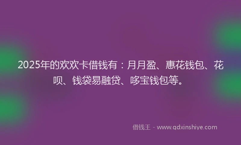 2025年的欢欢卡借钱有：月月盈、惠花钱包、花呗、钱袋易融贷、哆宝钱包等。