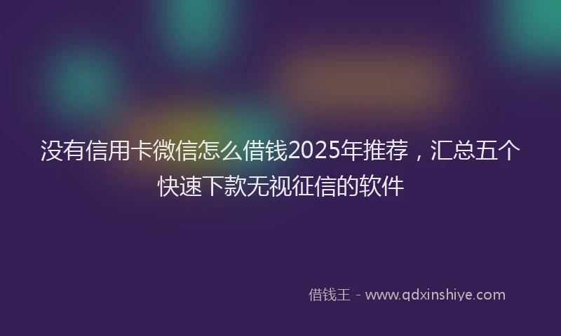 没有信用卡微信怎么借钱2025年推荐，汇总五个快速下款无视征信的软件