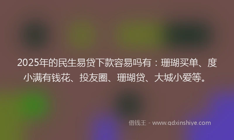 2025年的民生易贷下款容易吗有：珊瑚买单、度小满有钱花、投友圈、珊瑚贷、大城小爱等。
