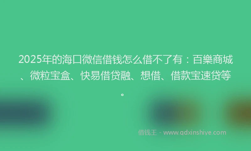 2025年的海口微信借钱怎么借不了有：百樂商城、微粒宝盒、快易借贷融、想借、借款宝速贷等。