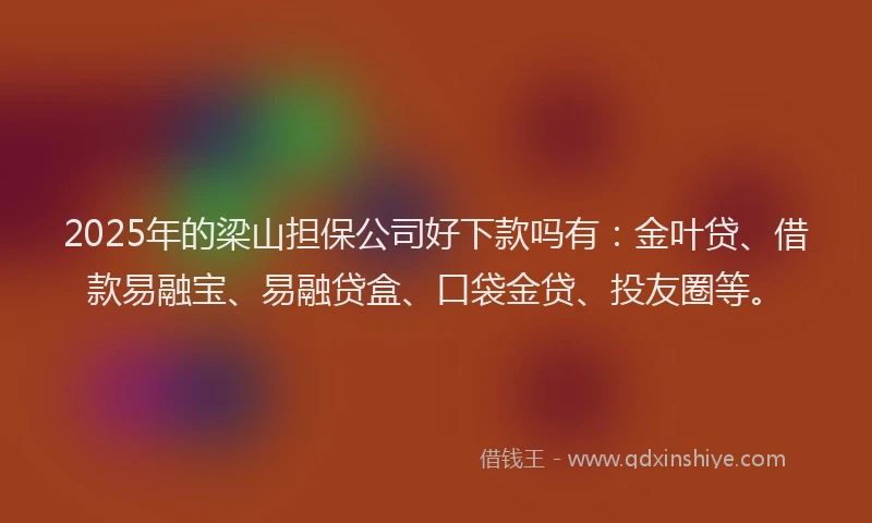 2025年的梁山担保公司好下款吗有：金叶贷、借款易融宝、易融贷盒、口袋金贷、投友圈等。