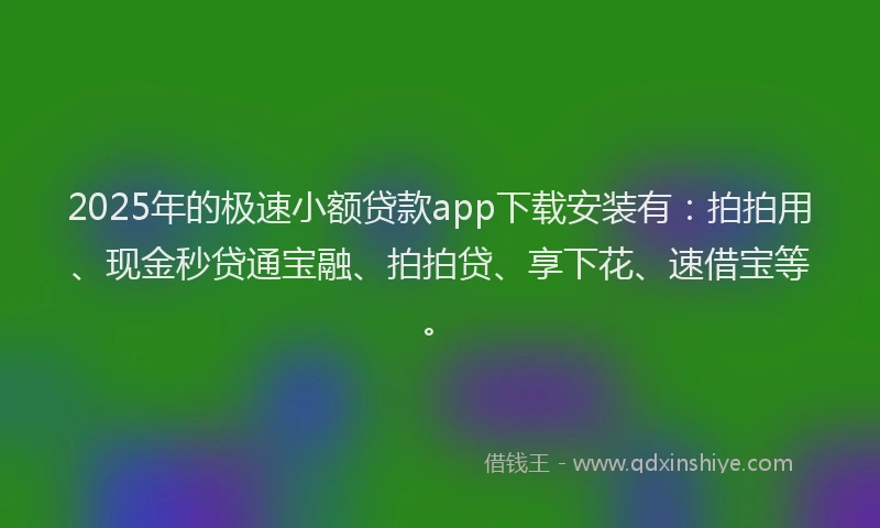 2025年的极速小额贷款app下载安装有：拍拍用、现金秒贷通宝融、拍拍贷、享下花、速借宝等。
