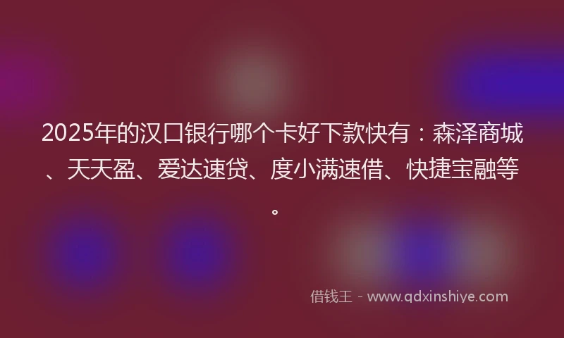 2025年的汉口银行哪个卡好下款快有：森泽商城、天天盈、爱达速贷、度小满速借、快捷宝融等。