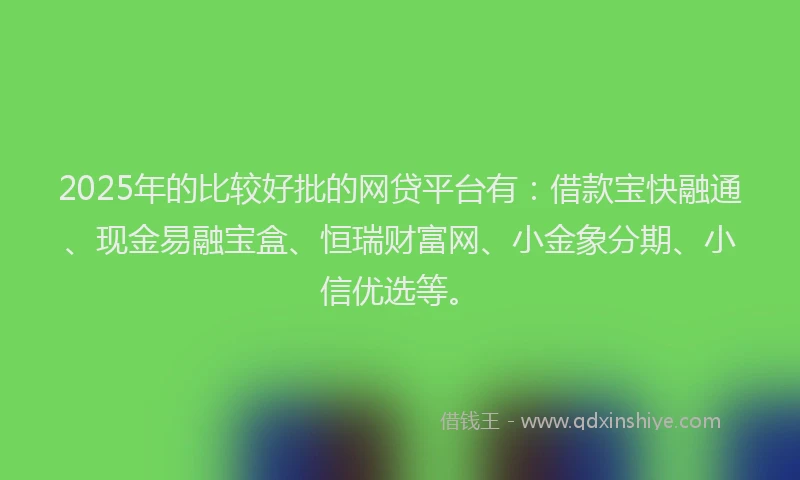 2025年的比较好批的网贷平台有：借款宝快融通、现金易融宝盒、恒瑞财富网、小金象分期、小信优选等。