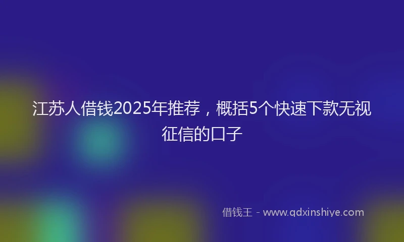 江苏人借钱2025年推荐，概括5个快速下款无视征信的口子