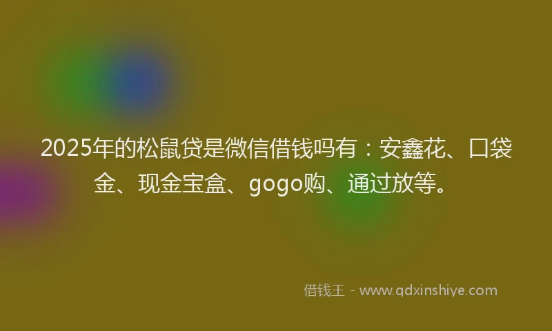 2025年的松鼠贷是微信借钱吗有：安鑫花、口袋金、现金宝盒、gogo购、通过放等。