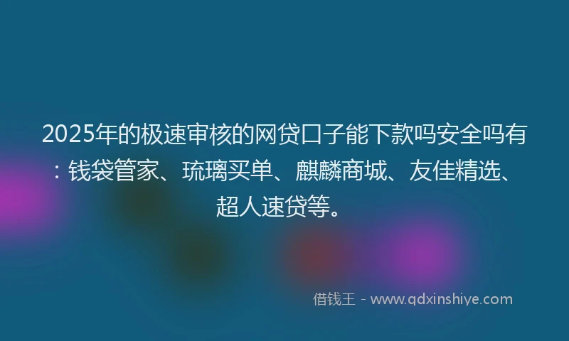 2025年的极速审核的网贷口子能下款吗安全吗有：钱袋管家、琉璃买单、麒麟商城、友佳精选、超人速贷等。