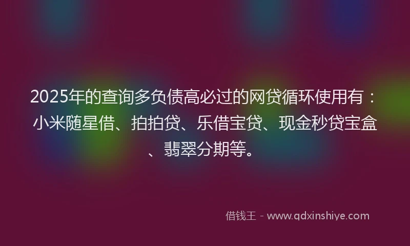 2025年的查询多负债高必过的网贷循环使用有：小米随星借、拍拍贷、乐借宝贷、现金秒贷宝盒、翡翠分期等。