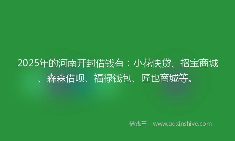 2025年的河南开封借钱有：小花快贷、招宝商城、森森借呗、福禄钱包、匠也商城等。