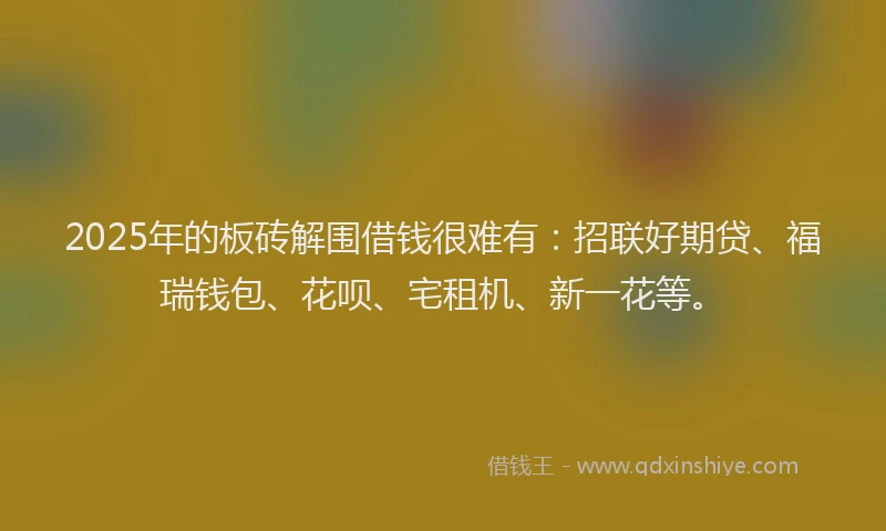 2025年的板砖解围借钱很难有：招联好期贷、福瑞钱包、花呗、宅租机、新一花等。