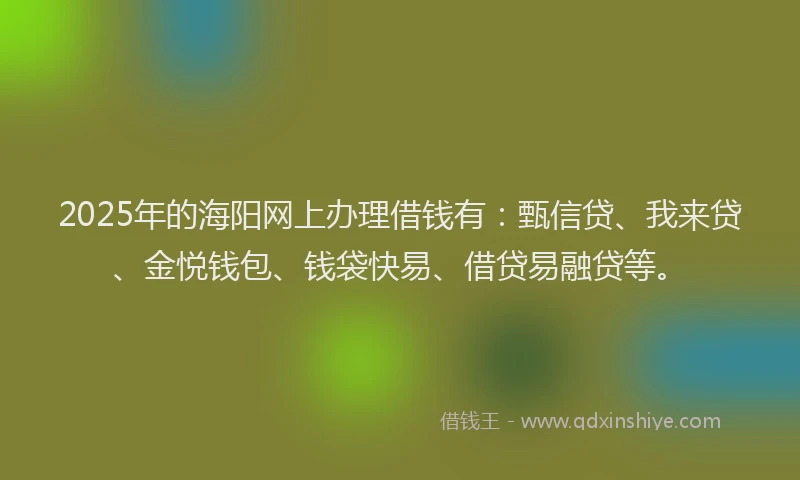 2025年的海阳网上办理借钱有：甄信贷、我来贷、金悦钱包、钱袋快易、借贷易融贷等。