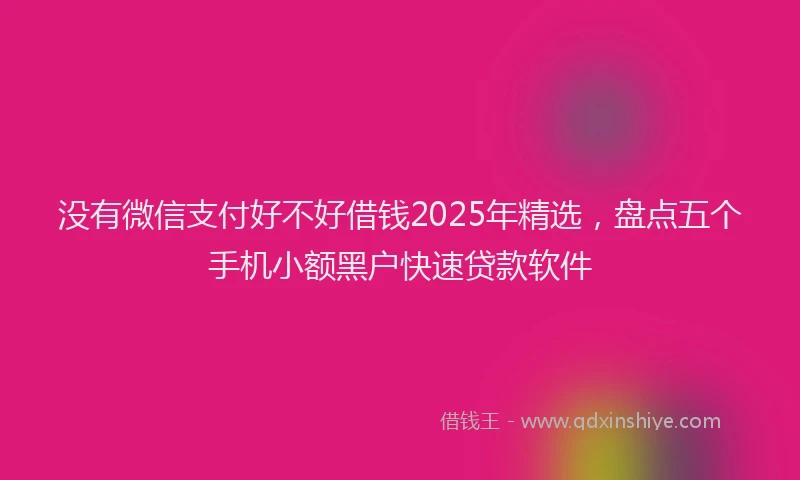 没有微信支付好不好借钱2025年精选，盘点五个手机小额黑户快速贷款软件