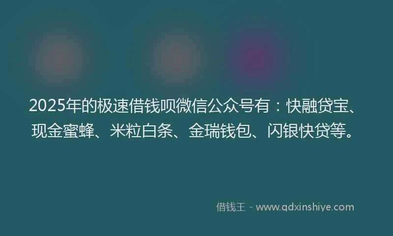 2025年的极速借钱呗微信公众号有：快融贷宝、现金蜜蜂、米粒白条、金瑞钱包、闪银快贷等。