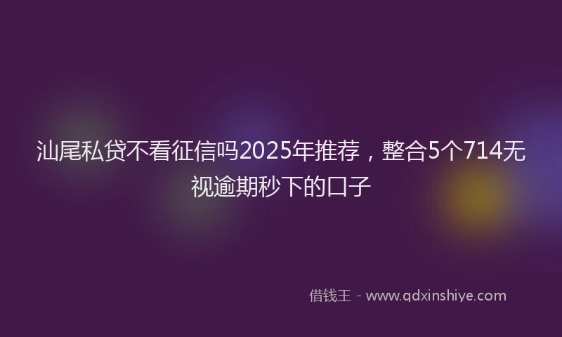 汕尾私贷不看征信吗2025年推荐，整合5个714无视逾期秒下的口子