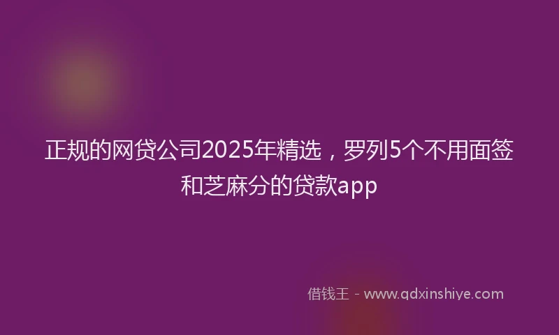 正规的网贷公司2025年精选，罗列5个不用面签和芝麻分的贷款app
