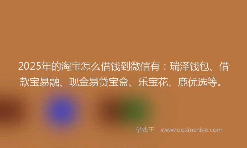 2025年的淘宝怎么借钱到微信有：瑞泽钱包、借款宝易融、现金易贷宝盒、乐宝花、鹿优选等。
