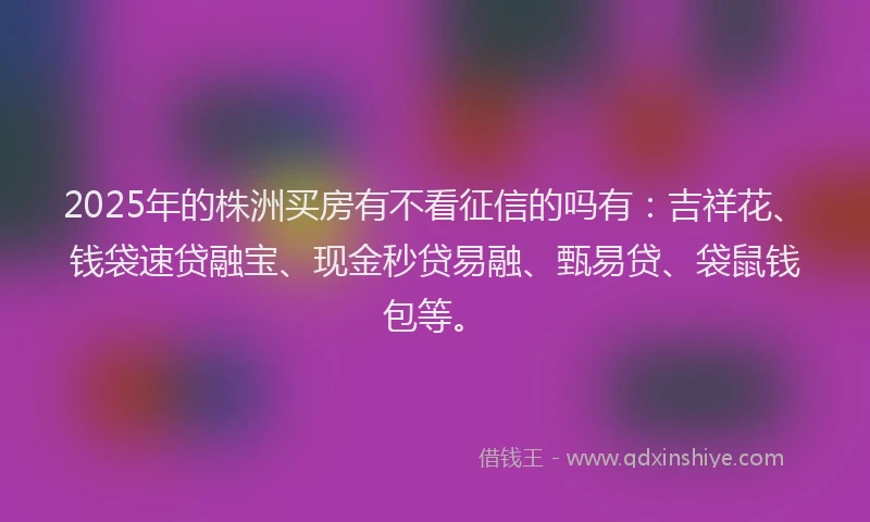 2025年的株洲买房有不看征信的吗有：吉祥花、钱袋速贷融宝、现金秒贷易融、甄易贷、袋鼠钱包等。