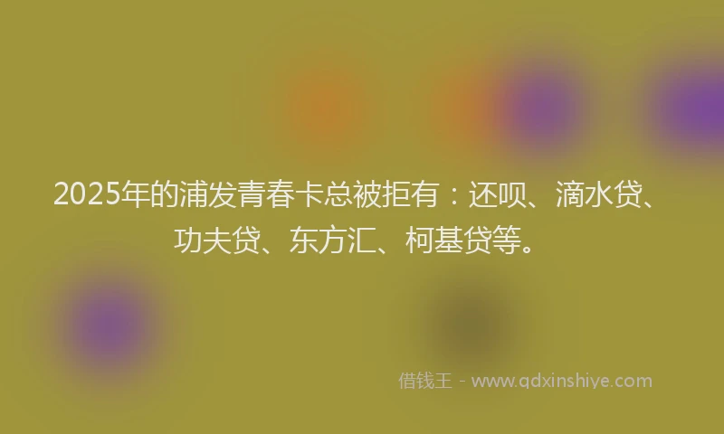2025年的浦发青春卡总被拒有：还呗、滴水贷、功夫贷、东方汇、柯基贷等。