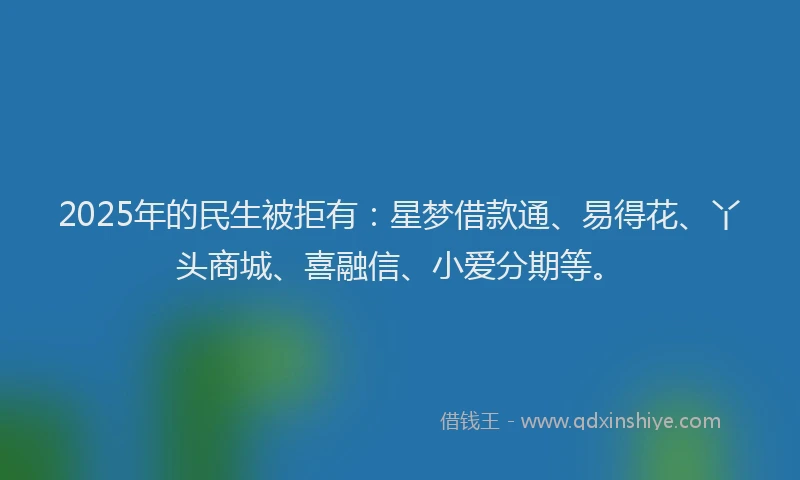 2025年的民生被拒有：星梦借款通、易得花、丫头商城、喜融信、小爱分期等。