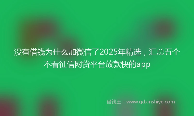 没有借钱为什么加微信了2025年精选，汇总五个不看征信网贷平台放款快的app