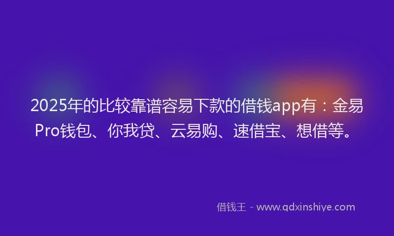 2025年的比较靠谱容易下款的借钱app有：金易Pro钱包、你我贷、云易购、速借宝、想借等。