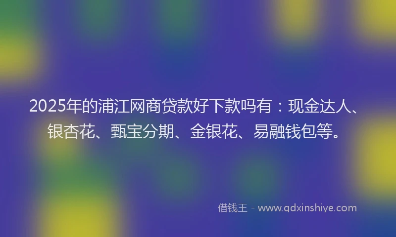 2025年的浦江网商贷款好下款吗有：现金达人、银杏花、甄宝分期、金银花、易融钱包等。