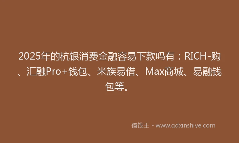 2025年的杭银消费金融容易下款吗有：RICH-购、汇融Pro+钱包、米族易借、Max商城、易融钱包等。