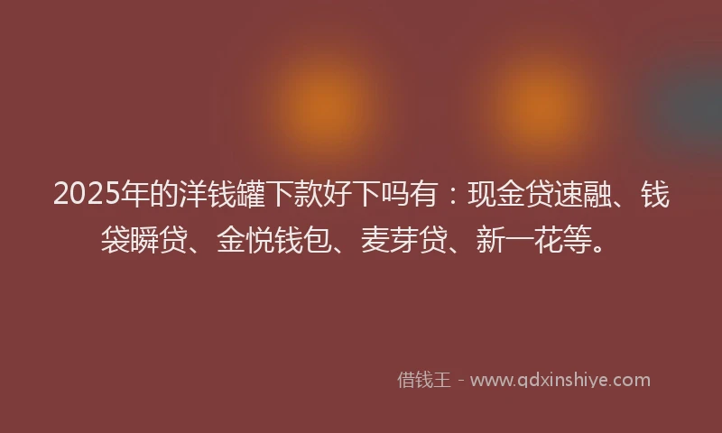 2025年的洋钱罐下款好下吗有：现金贷速融、钱袋瞬贷、金悦钱包、麦芽贷、新一花等。