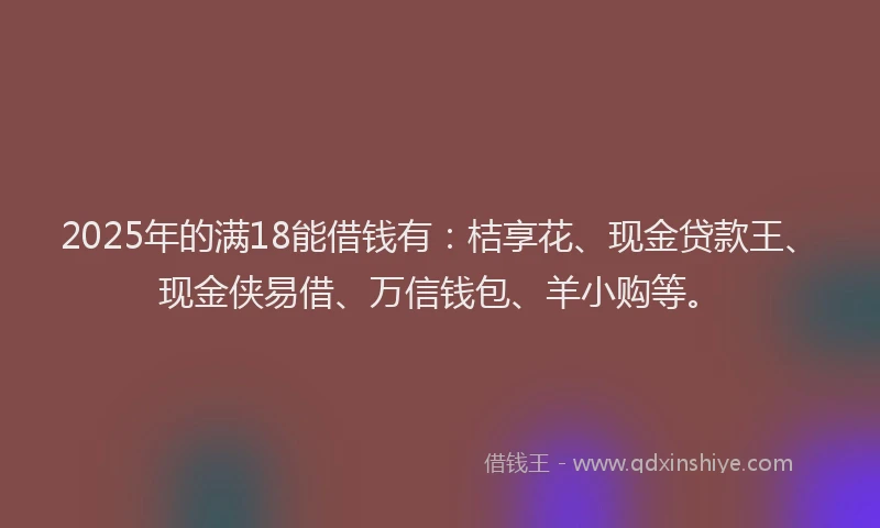 2025年的满18能借钱有：桔享花、现金贷款王、现金侠易借、万信钱包、羊小购等。