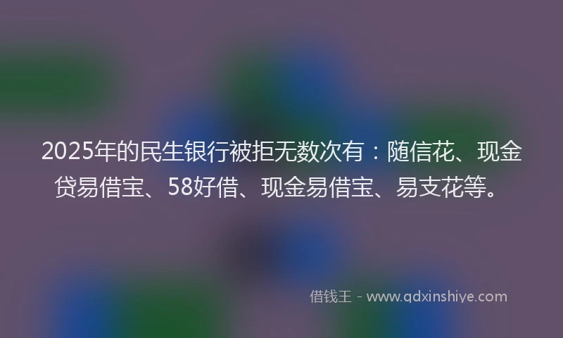 2025年的民生银行被拒无数次有：随信花、现金贷易借宝、58好借、现金易借宝、易支花等。