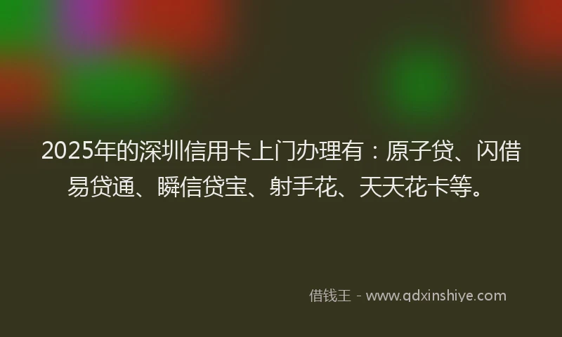 2025年的深圳信用卡上门办理有：原子贷、闪借易贷通、瞬信贷宝、射手花、天天花卡等。