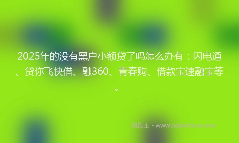 2025年的没有黑户小额贷了吗怎么办有：闪电通、贷你飞快借、融360、青春购、借款宝速融宝等。