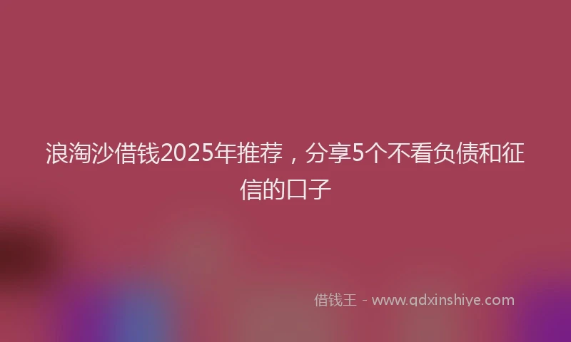 浪淘沙借钱2025年推荐，分享5个不看负债和征信的口子