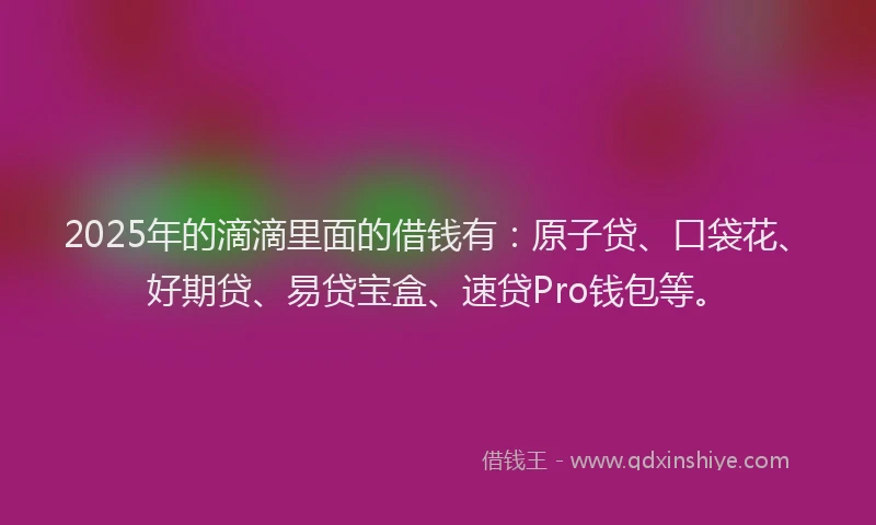 2025年的滴滴里面的借钱有：原子贷、口袋花、好期贷、易贷宝盒、速贷Pro钱包等。