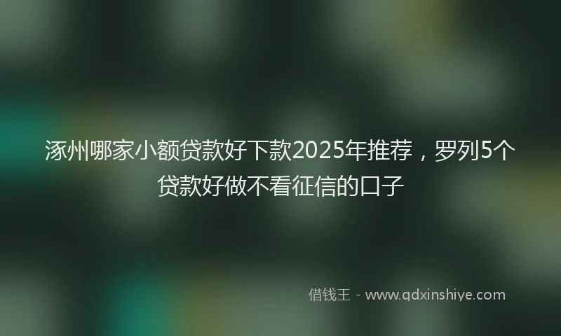 涿州哪家小额贷款好下款2025年推荐，罗列5个贷款好做不看征信的口子