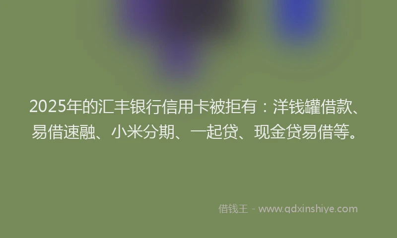 2025年的汇丰银行信用卡被拒有：洋钱罐借款、易借速融、小米分期、一起贷、现金贷易借等。